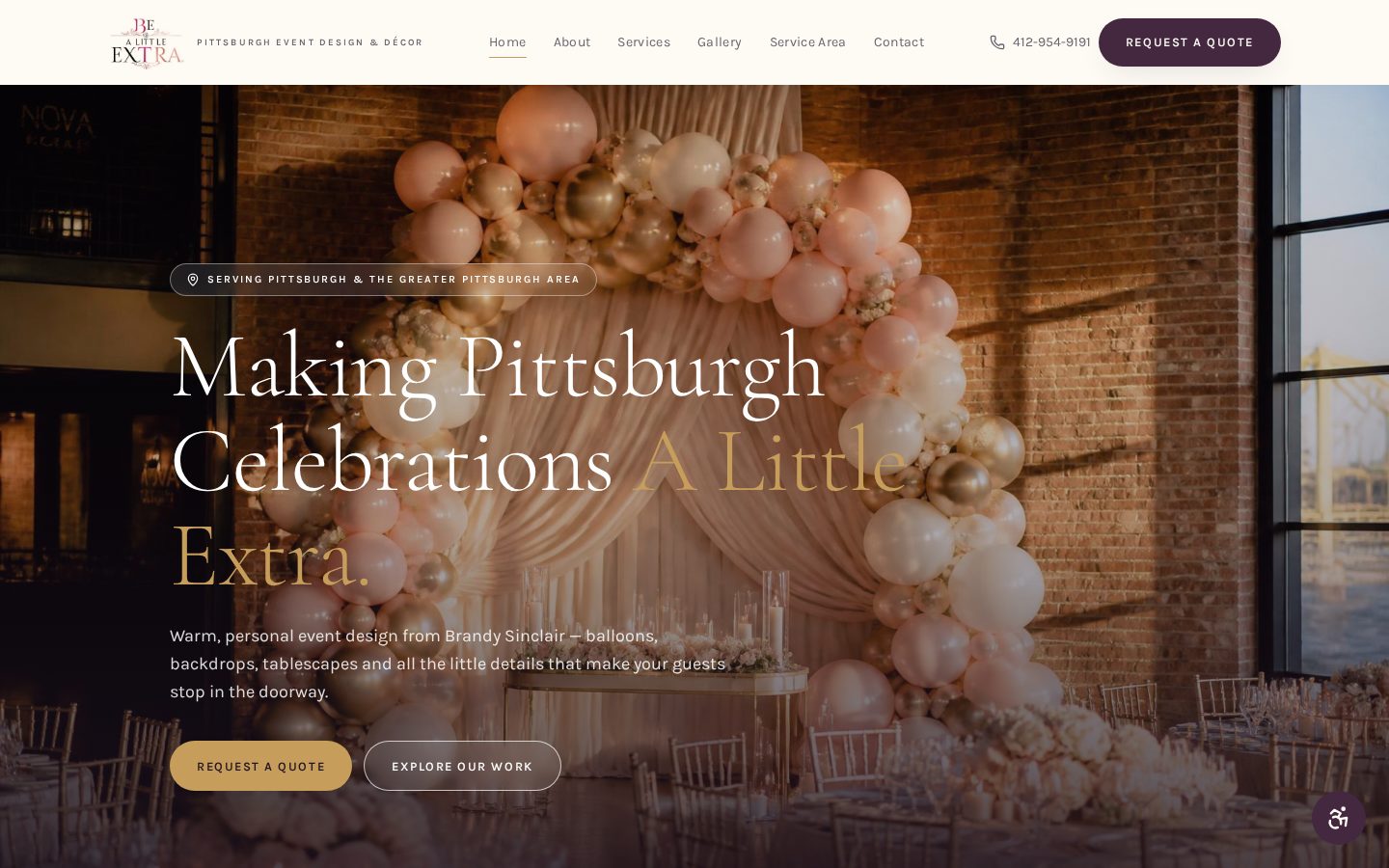 Homepage screenshot of the Be A Little Extra website designed by VeroWeb