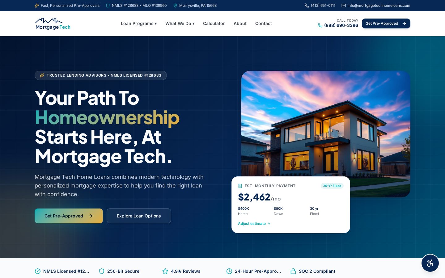 Homepage screenshot of the Mortgage Tech Home Loans website designed by VeroWeb